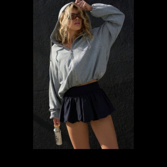 Free People Movement Grey Zip Up Cropped Bubble Hoodie - Picture 2 of 3